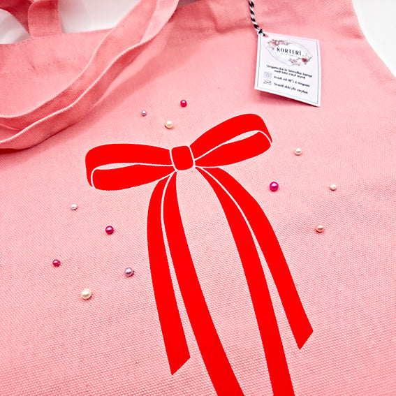 Taska bleik - Slaufa & perlur