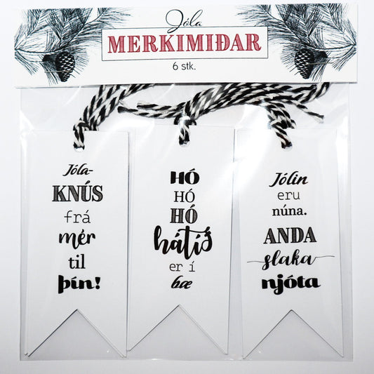 Jólamerkimiðar - 6 stk. Texti - Korterí