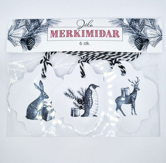 Jólamerkimiðar - Dýr/Blóm - 2 týpur - Korterí