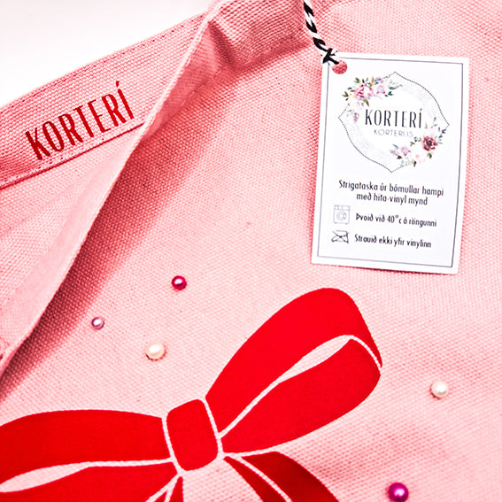 Taska bleik - Slaufa & perlur