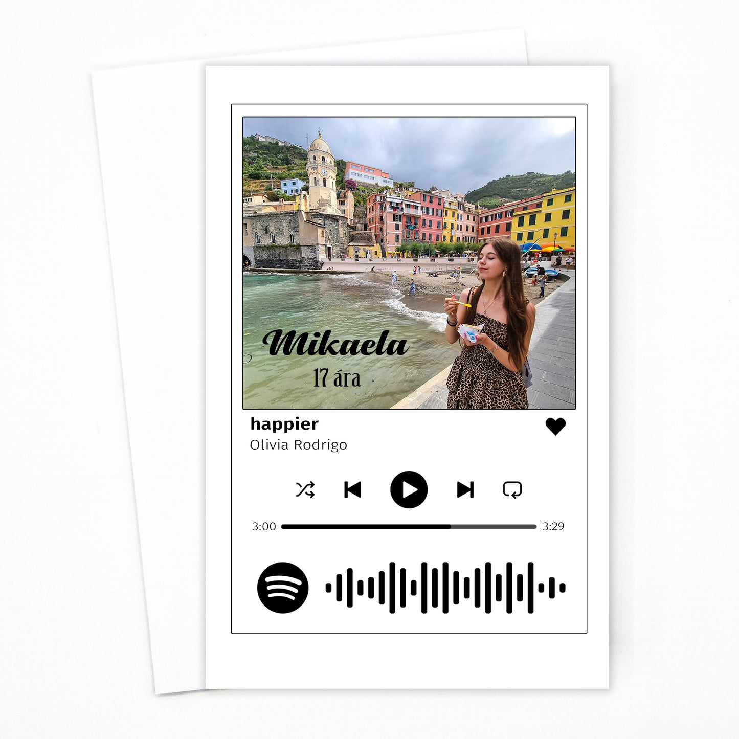 Persónulegt kort með Spotify kóða