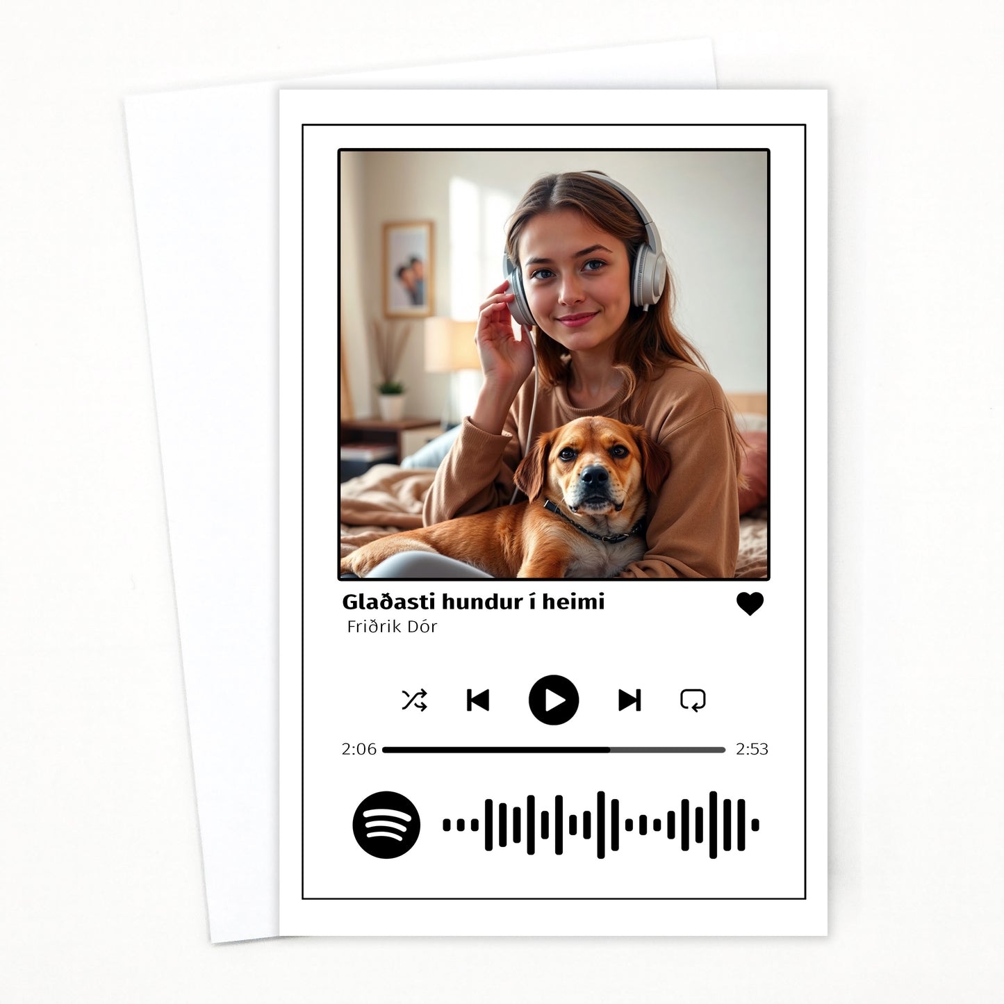 Persónulegt kort með Spotify kóða