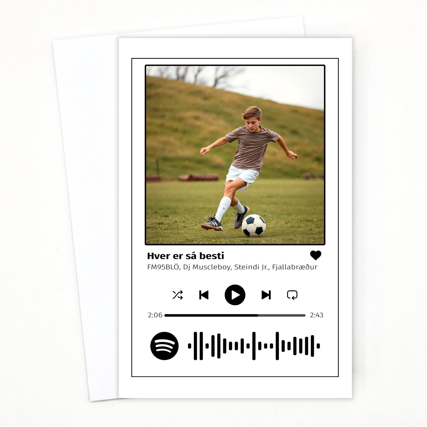 Persónulegt kort með Spotify kóða